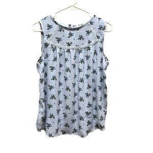 2/$30 LOFT - Light Blue Sleeveless Floral Blouse with Lace Trim – Size Small